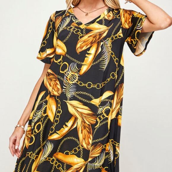 NWT Black and Gold Chain Dress Size Small - Picture 2 of 7